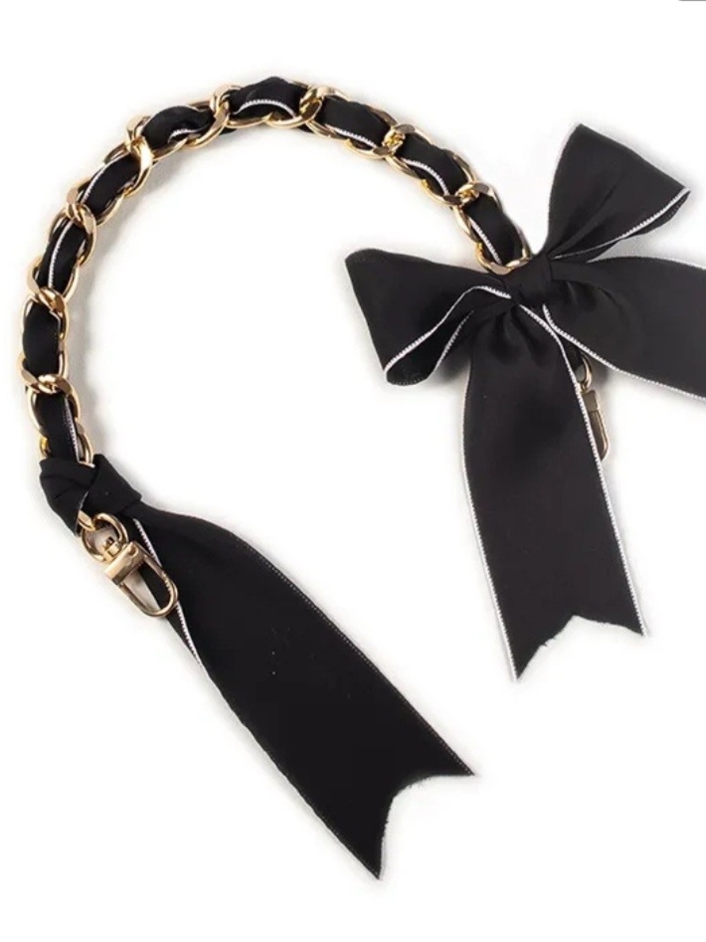 Black Ribbon and Gold Chain Bag Strap with Bow
